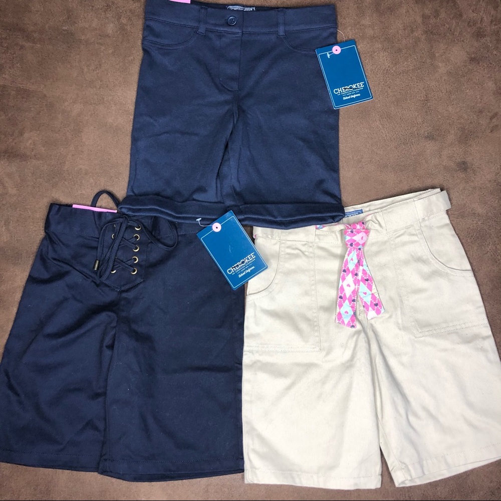 3 NWT Cherokee girls school uniform khaki shorts6x